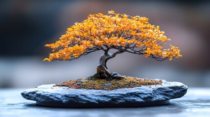 Minimalist bonsai with vibrant yellow-green leaves on pure white background for Zen calm.
