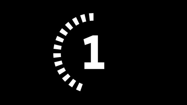 Simple animation of a countdown timer from 5 to 0 on a black background
