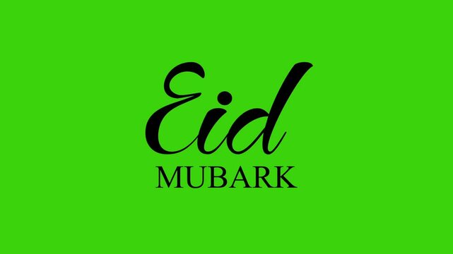 Eid Mubarak text reveal animation on green screen background
