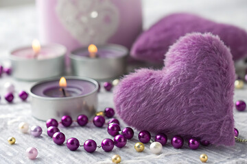 A Plush Purple Heart Surrounded by Iridescent Pearls
