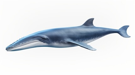 A majestic blue whale, isolated on a pure white background 