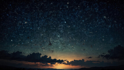 Fototapeta premium 山の向こうに見える星空、夜景