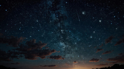 山の向こうに見える星空、夜景