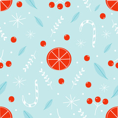 Christmas seamless pattern with fruits