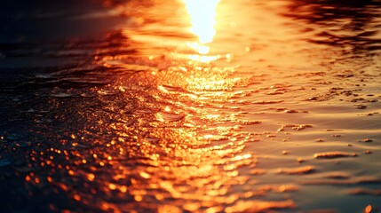 Sunset reflections in wet beach sand with no people