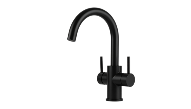 Sleek Black Kitchen Faucet Design Modern Minimalist Style Bathroom Fixture Tap isolated on solid white background Png form
