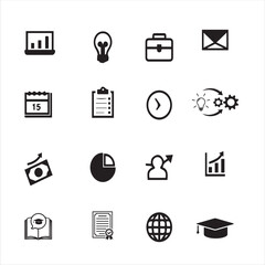 Education and Business Icon Set – Flat Vector Symbols for School, Office, Learning, Laptop, and Success