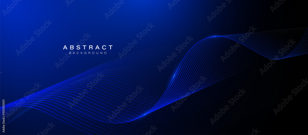 Poster dark blue abstract background with glowing wave lines