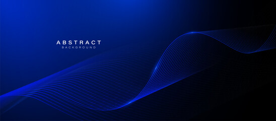 Dark blue abstract background with glowing wave lines