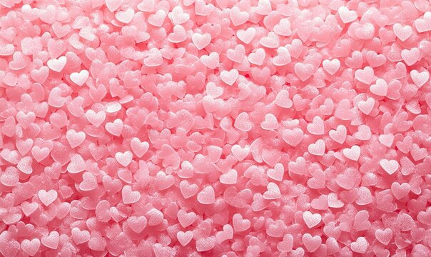 Pink heart shaped candies covering background
