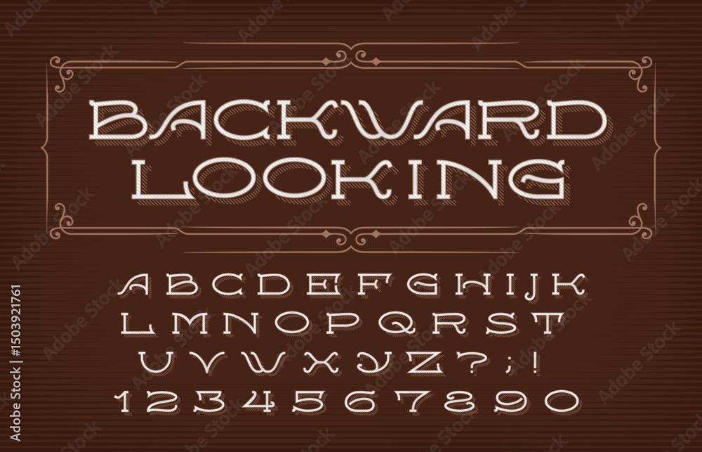 Fototapete backward-looking alphabet font. retro ornate letters and numbers. vector typeface for your typograph