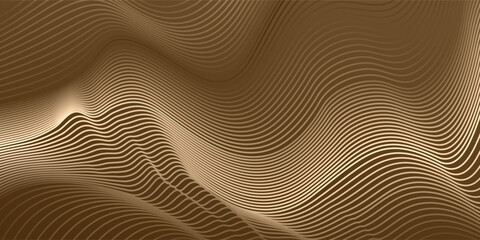 Abstract wave curve background in golden color. Stock vector 3D modern background for your design.