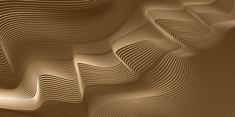 Abstract wave curve background in golden color. Stock vector 3D modern background for your presentation, poster, flyer.