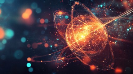 Abstract molecular structure background with glowing atoms and connecting lines, futuristic design for medical, biotechnology, chemistry, or scientific research themes
