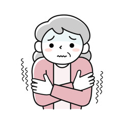 寒くて震えている高齢女性