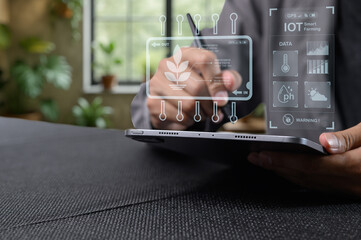 Smart Farming Technology with Digital Data Display on Tablet Screen