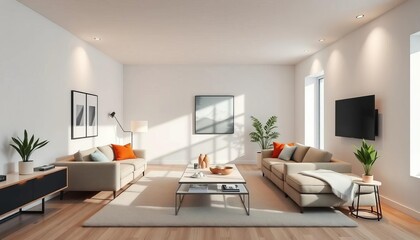 Minimalist living room, clean lines, simple decor, tidy space,  house,  space
