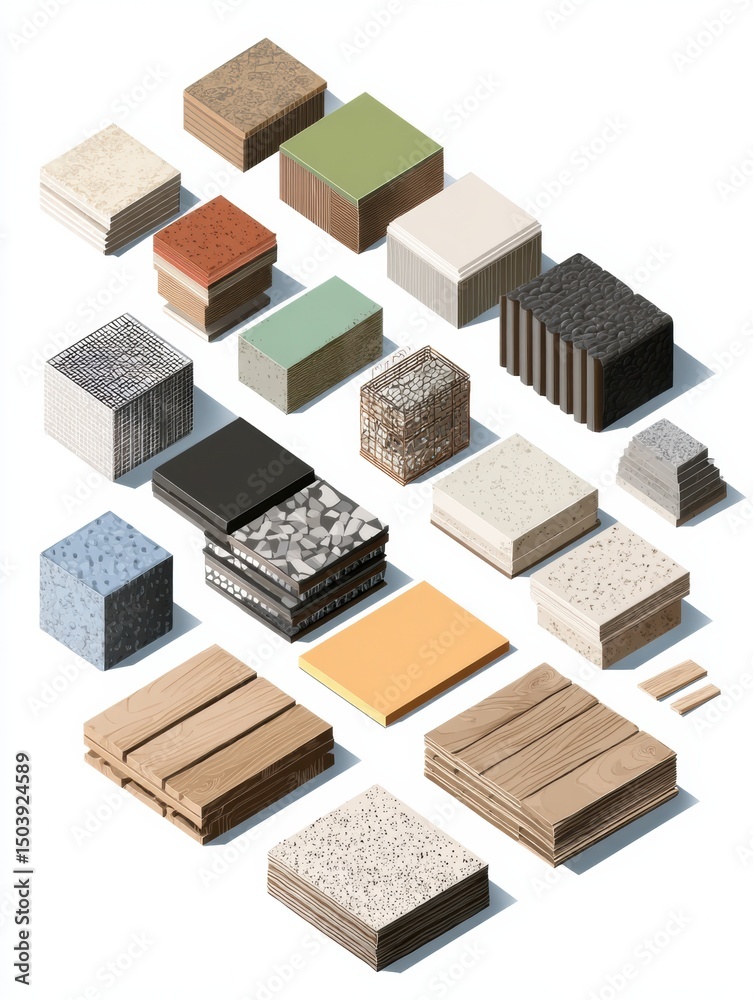 Leinwandbilder isometric layout of various construction materials arranged for design selection in a modern workspa