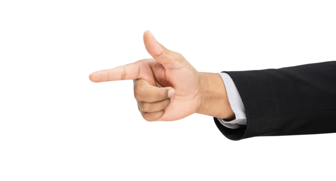 Businessman hand touching or pointing of something on isolated white background.