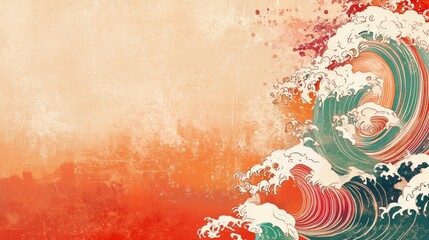 Vintage Japanese Great Wave Illustration with Retro Color Palette