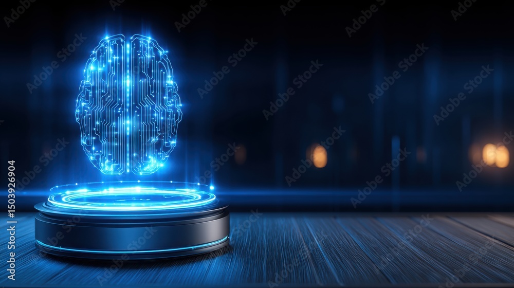Poster business intelligence concept featuring brain with circuits representing data processing and analyti