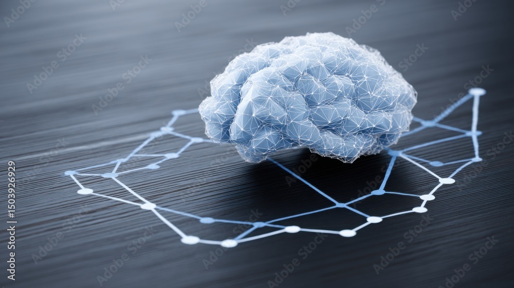 Poster business intelligence concept featuring brain with graphs representing data analysis and performance