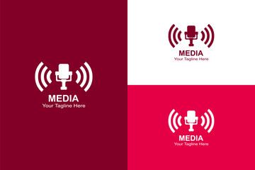Podcast Media Logo with Microphone & Sound Waves - Editable EPS Vector