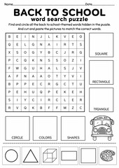 Back to School Word Search Puzzle for Kids, Cut and Paste Activity, Printable Puzzle Game, Back to School Activity, Fun Vocabulary Worksheet