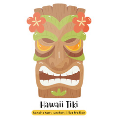 Tiki mask wooden Hawaiian Tribal cartoon vector illustration
