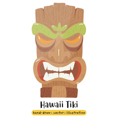 Tiki mask wooden Hawaiian Tribal cartoon vector illustration