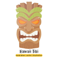 Tiki mask wooden Hawaiian Tribal cartoon vector illustration