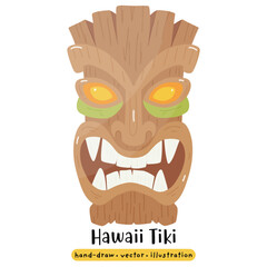 Tiki mask wooden Hawaiian Tribal cartoon vector illustration