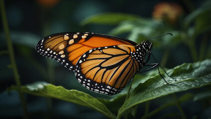Monarch Butterfly on Leaf at Twilight