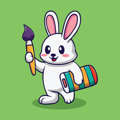 Adorable Artist Bunny Rabbit Holding Paintbrush and Paint Can