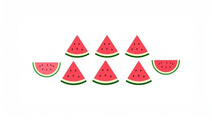 Arrangement of Sliced Watermelon Pieces on White Backdrop Creates Visual Feast