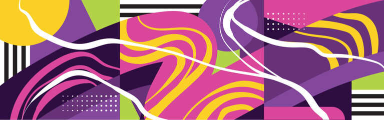 Modern abstract pop geometric design with vibrant colors. Ideal for backgrounds, banners, and digital graphics. This energetic pattern adds a bold, contemporary touch to any creative project.