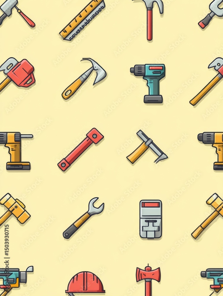 Aufkleber icons of various tools arranged over a soft background suitable for construction and diy themes