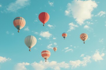 Obraz premium Hot air balloon festival scenic sky aerial photography clear blue skies upward perspective adventure and freedom