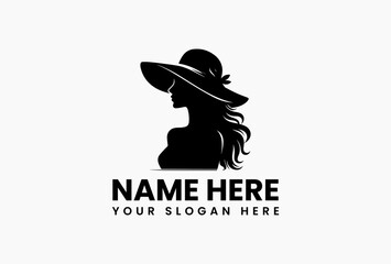 Joyful female farmer silhouette holding abundant wheat bundle vector logo. Sustainable agriculture emblem  