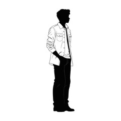 Standing Person Silhouette Vector &ndash; Hands in Pockets, Minimal Black Outline
