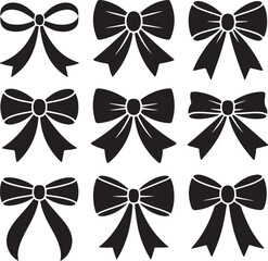 "Black-and-White Bows Set - Collection of Decorative Ribbons and Tied Bow Designs for Gifts and Festivities"