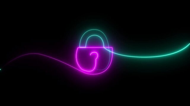 Security icon digital code black background. Scan and lock in cyan and pink theme. 