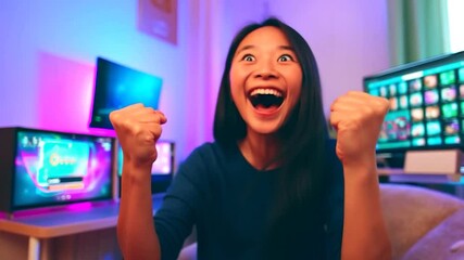 Excited gamer woman celebrating a victory - Powered by Adobe