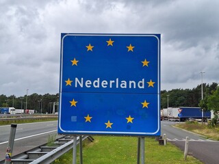 Sign Nederland in the Europe stars at he border of country