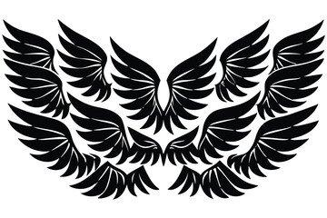 Obraz premium Multiple detailed black wings arrayed in formation on a clean white background