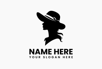 Cheerful woman farmer with armful of golden wheat vector logo. Farm-to-table harvest concept  