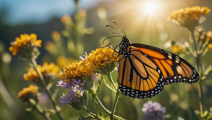 Monarch Butterfly Feeding on Wildflower