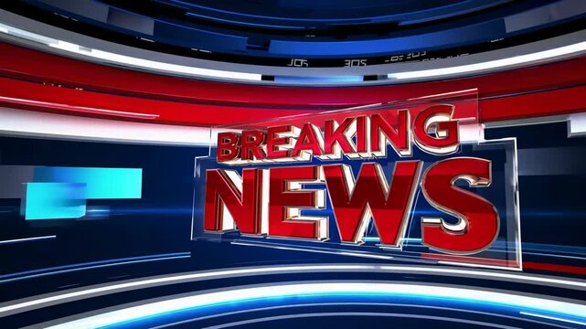 Modern breaking news studio with red blue graphics amplifies urgency transparency headline reporting communication significance