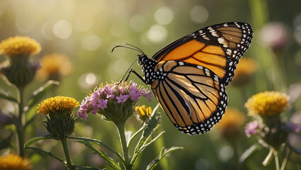 Monarch Butterfly Feeding on Wildflower