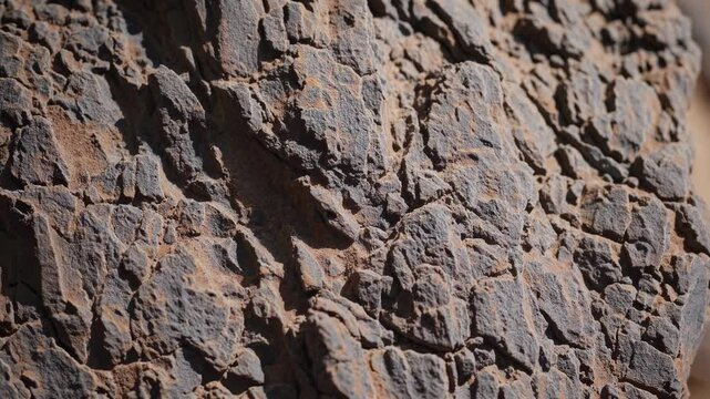 Rugged stone wall reveals cracks shadows texture symbolizing geological strength age time nature's history endurance resilience stony formations